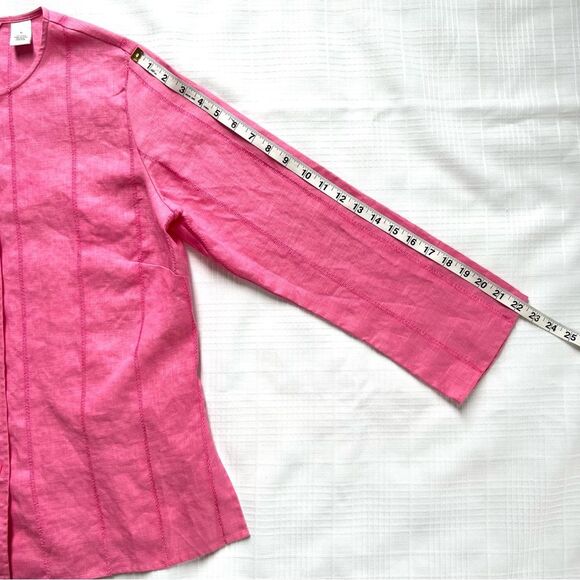 Laura Ashley Linen Button Front Pink Long Sleeve Blouse Jacket Size M - Picture 11 of 11